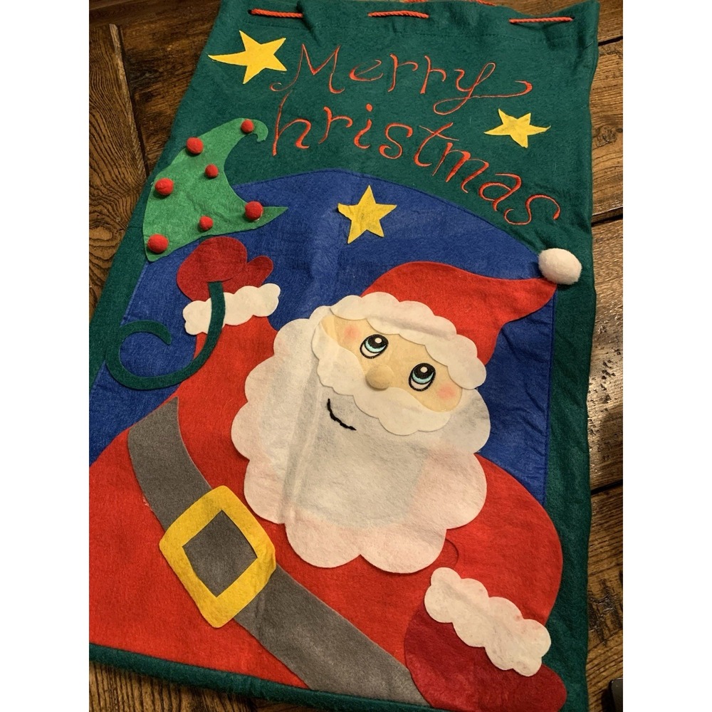 Vintage Felt Christmas Gift Bags Appliqué Drawstring‎ 18 X 29
